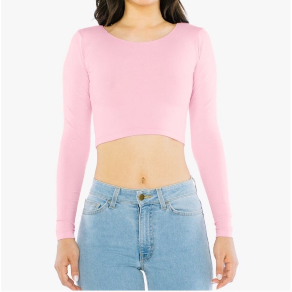 American Apparel Long Sleeve Pink Crop Top NWOT